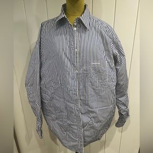 BALENCIAGA Blue White Striped Oversized Buttoned Up Jacket